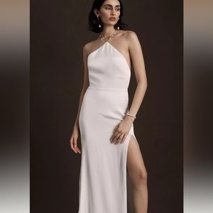 NWT Jenny Yoo Pearl Satin Fit & Flare Halter Wedding Gown - White, size 10